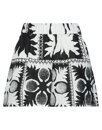 Red Valentino Cotton Blend Shorts With Damier Flowers Print In White