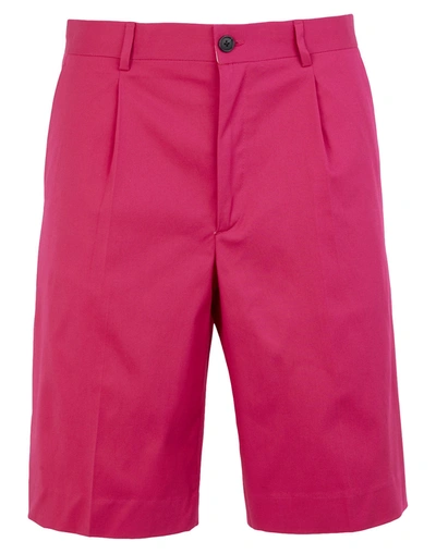 Shop 8 By Yoox Cotton Pleated Wide Shorts Man Shorts & Bermuda Shorts Fuchsia Size 34 Cotton, Elastane In Pink