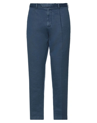 Shop Santaniello Man Pants Pastel Blue Size 36 Linen, Cotton, Elastane