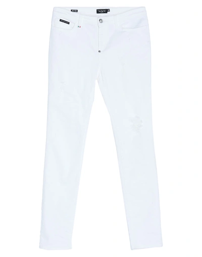 Shop Philipp Plein Woman Pants White Size 26 Cotton, Elastane