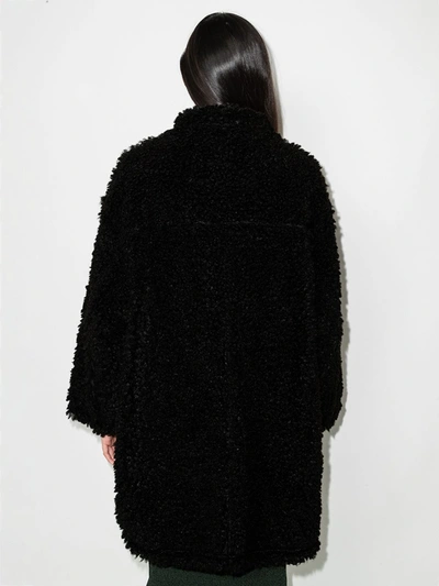 Shop Stand Studio Long-sleeved Faux-fur Coat In Schwarz