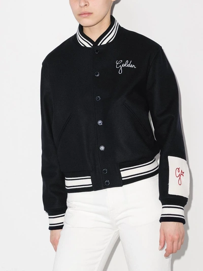 Golden Goose Wool Blend Bomber With Embroidered Logo In Blau