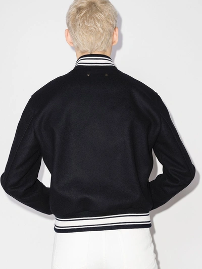 Golden Goose Wool Blend Bomber With Embroidered Logo In Blau