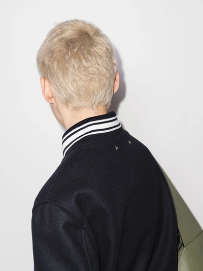 Golden Goose Wool Blend Bomber With Embroidered Logo In Blau
