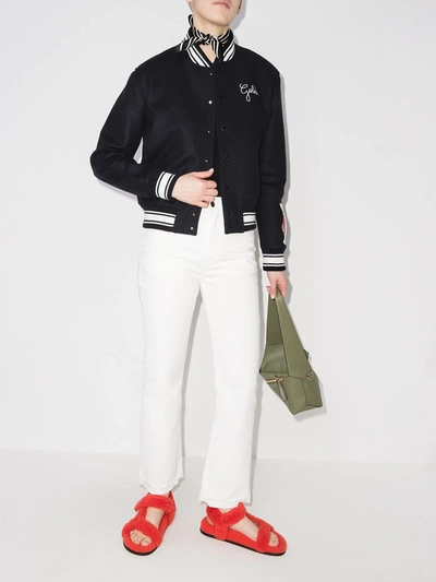 Shop Golden Goose Embroidered-logo Bomber Jacket In Blau