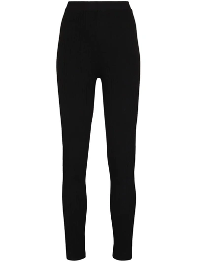 Shop Ninety Percent High-waisted Ribbed-knit Leggings In Schwarz