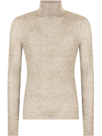 Shop Dolce & Gabbana Ribbed Knit Roll-neck Jumper In Nude