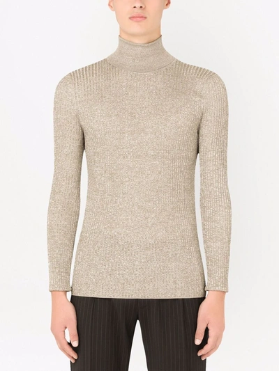 Shop Dolce & Gabbana Ribbed Knit Roll-neck Jumper In Nude