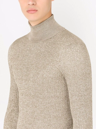 Shop Dolce & Gabbana Ribbed Knit Roll-neck Jumper In Nude