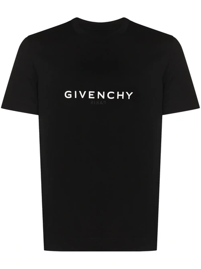 Givenchy Cotton Reverse Slim Fit T-shirt With Signature Print In Schwarz
