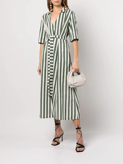 Shop Le Sirenuse Striped Linen Maxi Dress In Grün