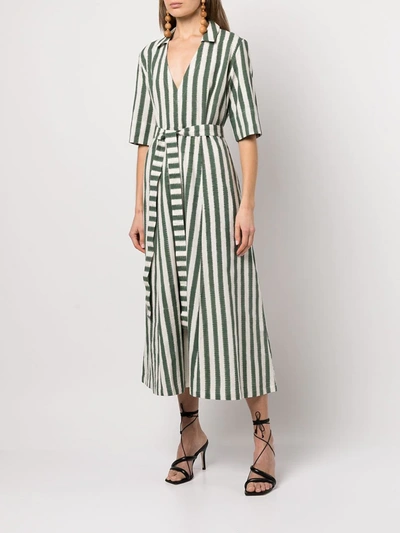 Shop Le Sirenuse Striped Linen Maxi Dress In Grün