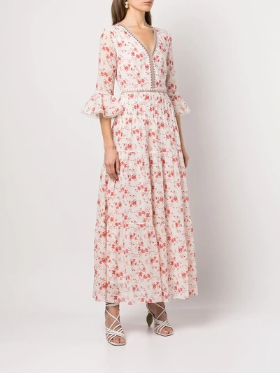 Shop Le Sirenuse Floral-print Cotton Maxi Dress In Weiss