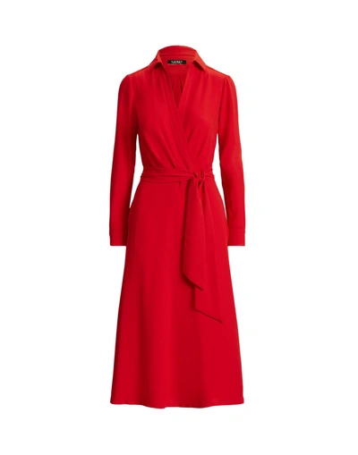 Shop Lauren Ralph Lauren Surplice Georgette Midi Dress Woman Midi Dress Red Size 6 Polyester