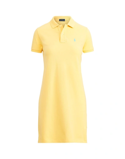 Shop Polo Ralph Lauren Cotton Mesh Polo Dress Woman Mini Dress Yellow Size L Cotton