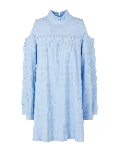 Shop 8 By Yoox Seersucker L/sleeve Mini Dress Woman Mini Dress Sky Blue Size 8 Polyester, Viscose, Elasta