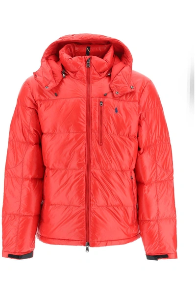 Shop Polo Ralph Lauren Logo Embroidered Padded Jacket In Red