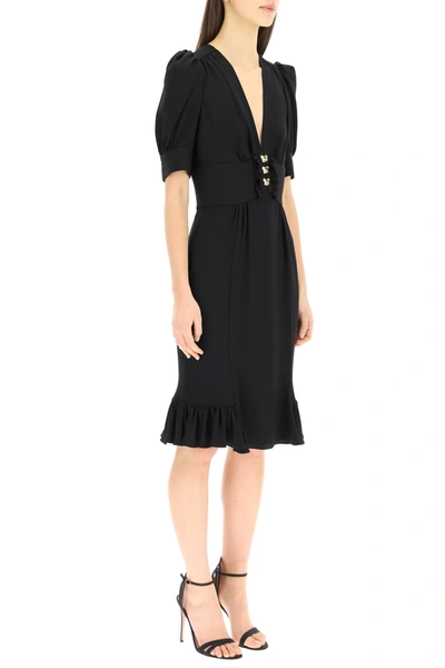 Shop Moschino Silk Dress With Teddy Bear Buttons In Black