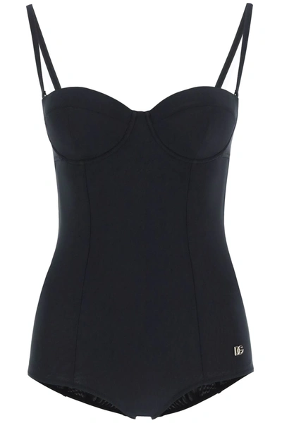 Shop Dolce & Gabbana Balconette Swimsuit In Black