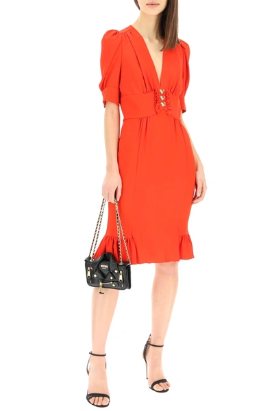 Shop Moschino Silk Dress With Teddy Bear Buttons In Red