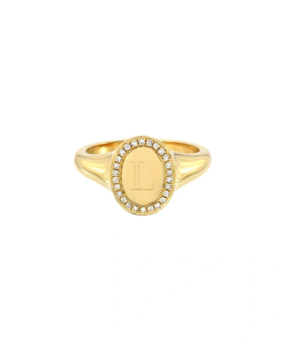Shop Zoe Lev 14k Gold Diamond Signet Initial Ring In Gold-l
