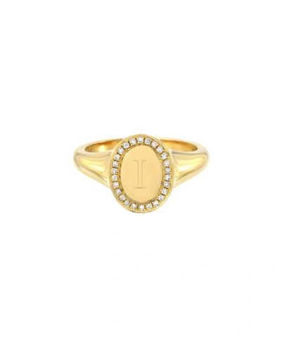 Shop Zoe Lev 14k Gold Diamond Signet Initial Ring In Gold-i