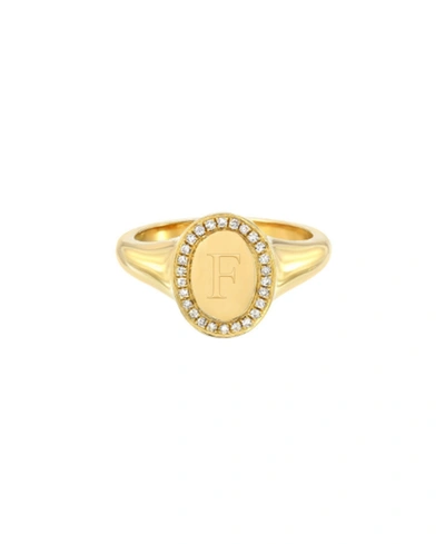 Shop Zoe Lev 14k Gold Diamond Signet Initial Ring In Gold-f