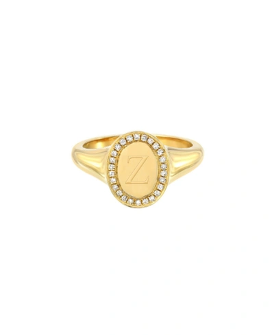 Shop Zoe Lev 14k Gold Diamond Signet Initial Ring In Gold-z