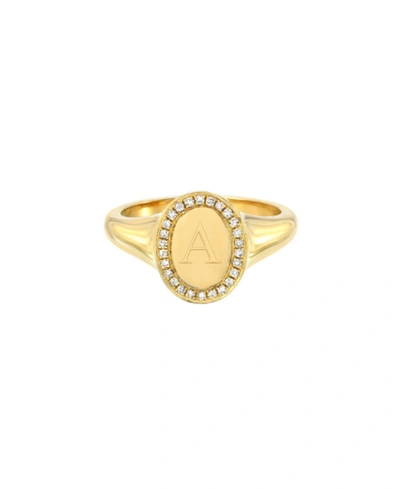 Shop Zoe Lev 14k Gold Diamond Signet Initial Ring In Gold-a
