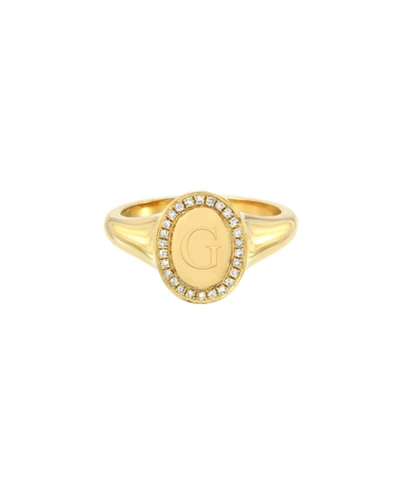Shop Zoe Lev 14k Gold Diamond Signet Initial Ring In Gold-g