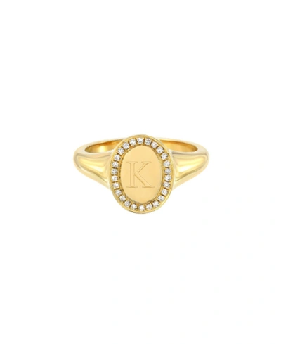 Shop Zoe Lev 14k Gold Diamond Signet Initial Ring In Gold-k