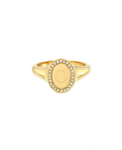 Shop Zoe Lev 14k Gold Diamond Signet Initial Ring In Gold-o