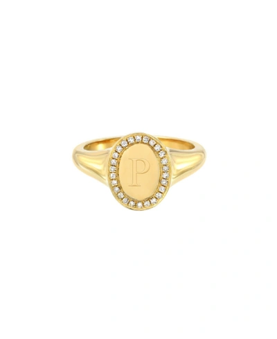 Shop Zoe Lev 14k Gold Diamond Signet Initial Ring In Gold-p