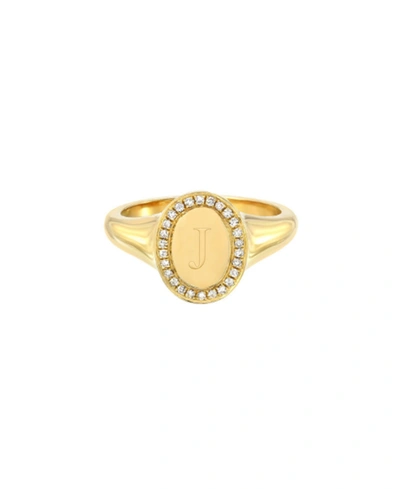 Shop Zoe Lev 14k Gold Diamond Signet Initial Ring In Gold-j