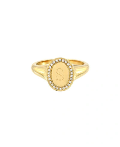 Shop Zoe Lev 14k Gold Diamond Signet Initial Ring In Gold-s
