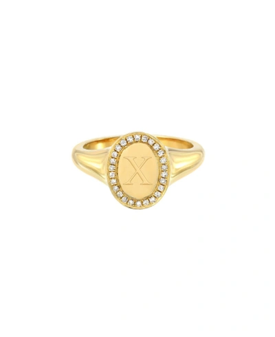 Shop Zoe Lev 14k Gold Diamond Signet Initial Ring In Gold-x