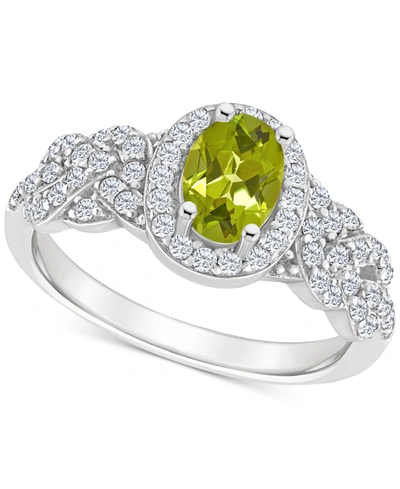 Macy's Rhodolite Garnett Blue Topaz (1 Ct. T.w.) & White Topaz (1/2 Ct. T.w.) Halo Braid Ring In Sterling S In Peridot