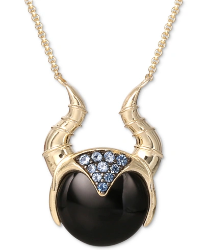 Shop Disney Onyx & Cubic Zirconia Sleeping Beauty Maleficent Horns 18" Pendant Necklace In 18k Gold-plated Sterl In Gold Over Silver