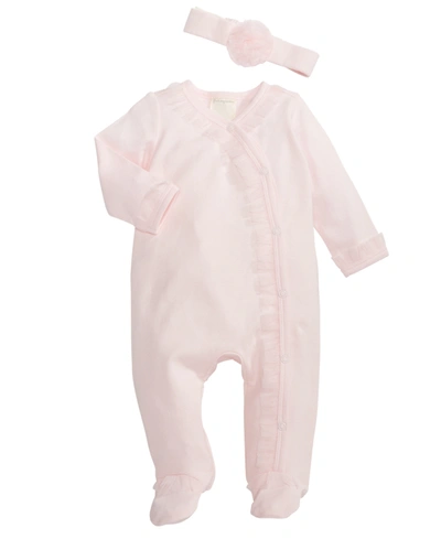 Shop First Impressions Baby Girls Ruffle Footie And Headband, 2 Piece Set, Created For Macy's In Pink Pearl