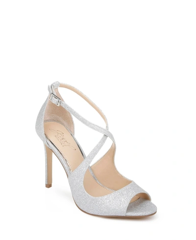 Jewel Badgley Mischka Women's Jonna Crisscross Peep Toe Evening Sandals In Silver Glitter