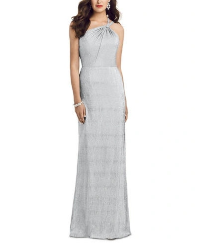 Shop Dessy Collection One-shoulder Metallic Gown In Silver
