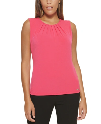 Calvin Klein Sleeveless Pleat Neck Top In Lipstick ModeSens