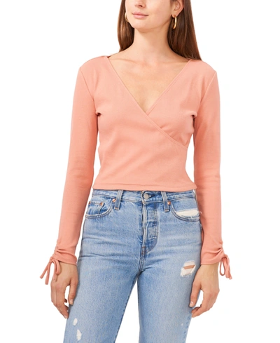 Shop 1.state Adjustable Wrist Long Sleeve Wrap Front Top In Clay Rose