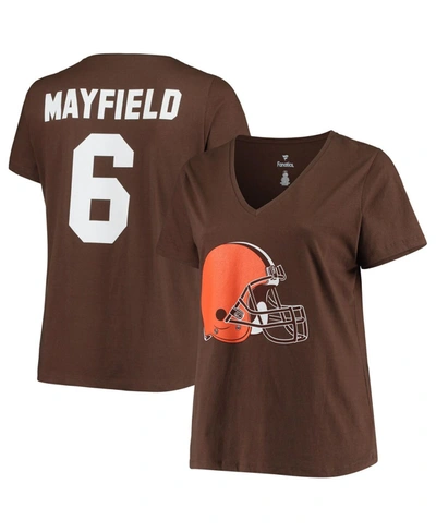 Shop Fanatics Women's Baker Mayfield Brown Cleveland Browns Plus Size Name And Number V-neck T-shirt