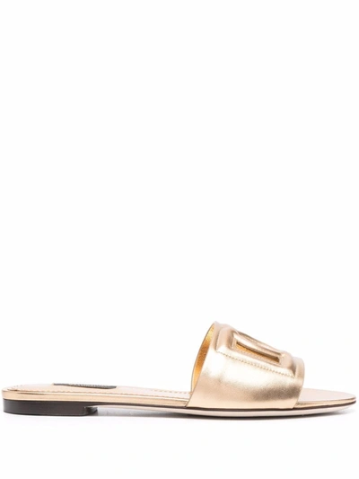 Shop Dolce & Gabbana Leather Sandals In Gold