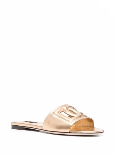 Shop Dolce & Gabbana Leather Sandals In Gold