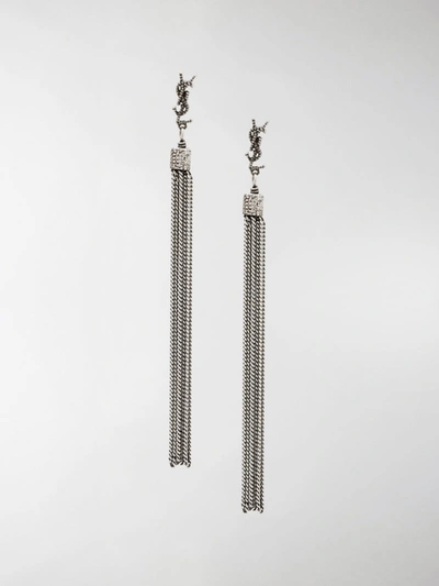 Shop Saint Laurent Monogram Loulou Chain Earring In Silver