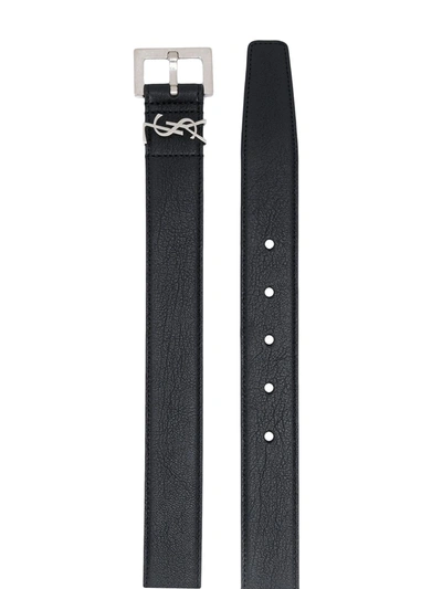 Shop Saint Laurent Leather Monogram Belt In Black