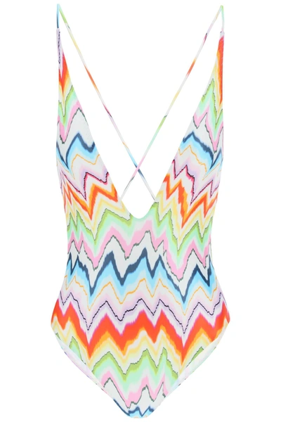 Shop Missoni Chevron Patterned Swimsuit In Mixed Colours