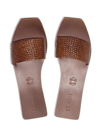 Shop St Agni Evi Woven Leather-strap Sandals In Brown